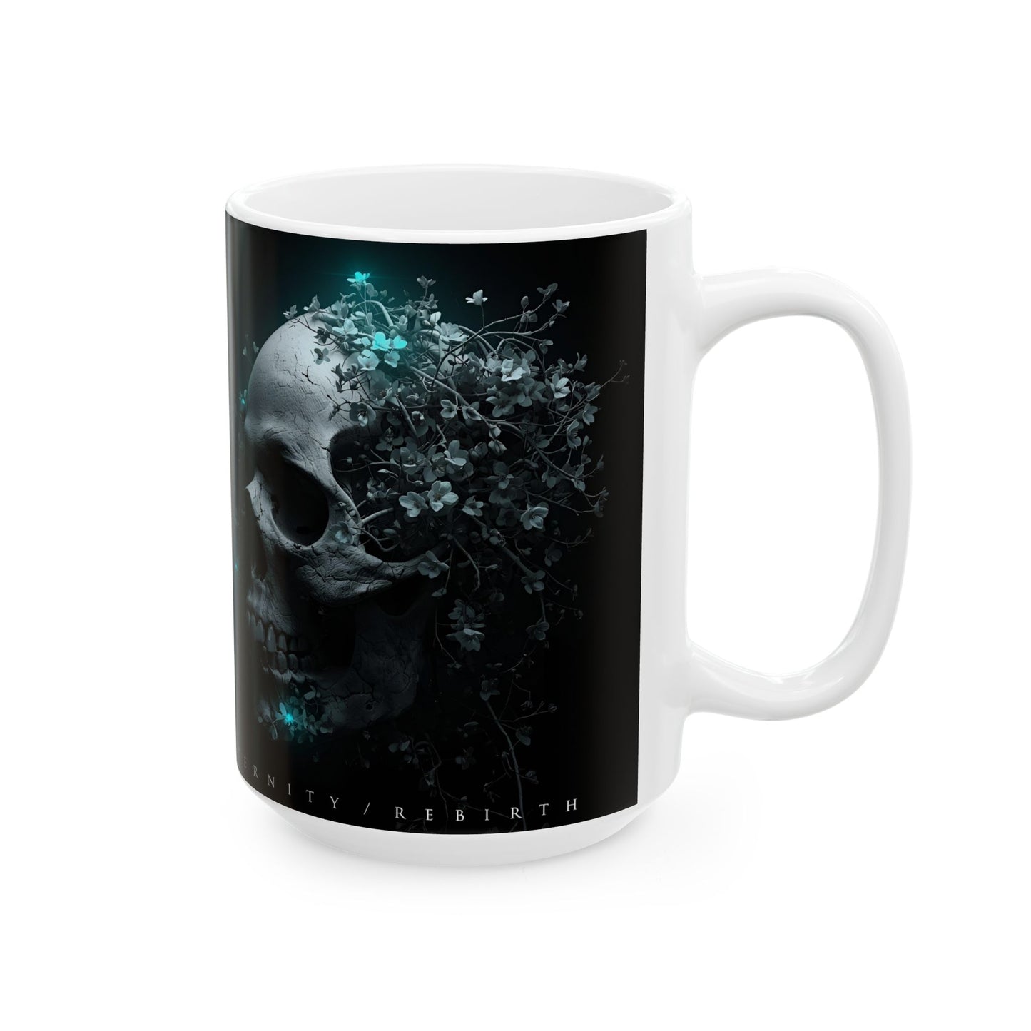 Eternal Flame Skull Ceramic Mug | Artistic Coffee Cup, Gothic Decor, Halloween Gift, Unique Drinkware, Spiritual Memento