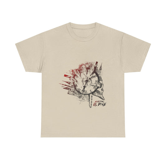 YOUR TIME IS DONE Skull Graphic Tee - Claw Hand Clock Print
