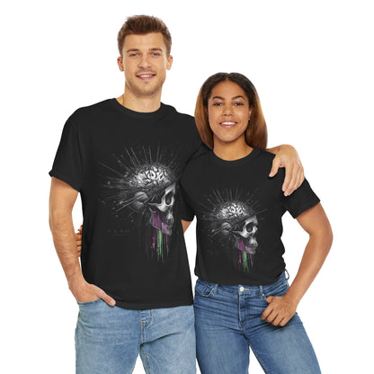 Unisex 'Exploding Mind' T-Shirt - Skull, Brain & FEAR Anxiety Graphic Tee