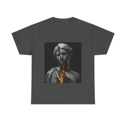 Unisex Golden Fracture Statue T-Shirt | Marble Sculpture & Gold Liquid Art