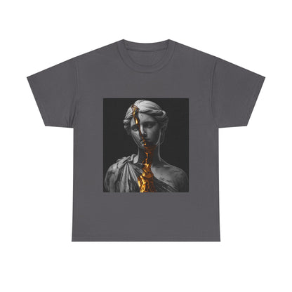 Unisex Golden Fracture Statue T-Shirt | Marble Sculpture & Gold Liquid Art