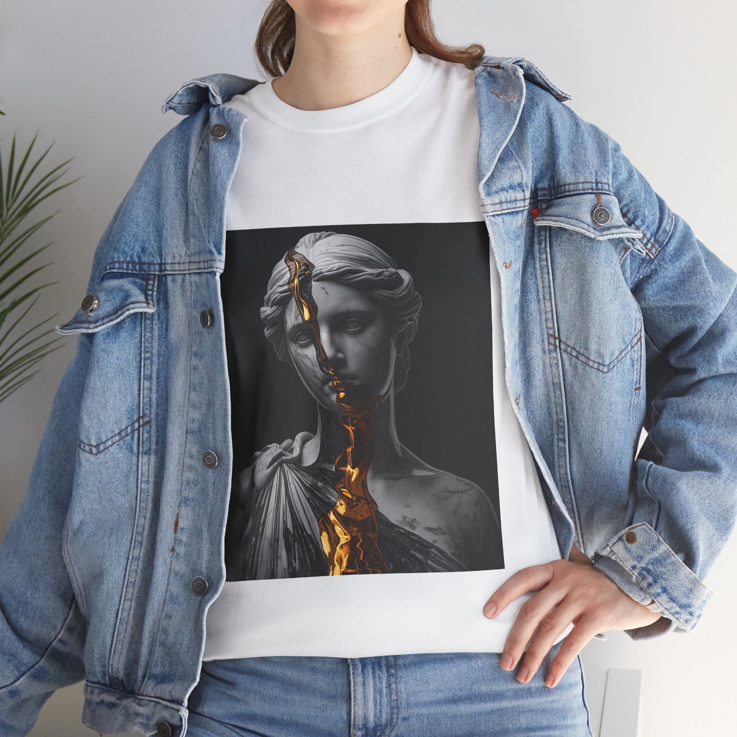 Unisex Golden Fracture Statue T-Shirt | Marble Sculpture & Gold Liquid Art