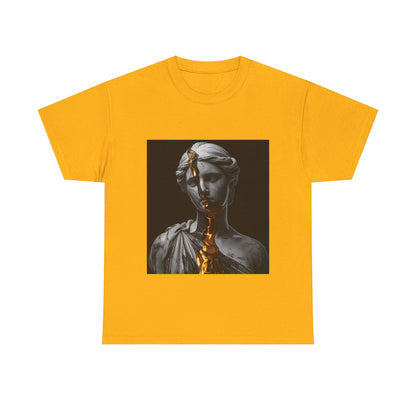 Unisex Golden Fracture Statue T-Shirt | Marble Sculpture & Gold Liquid Art