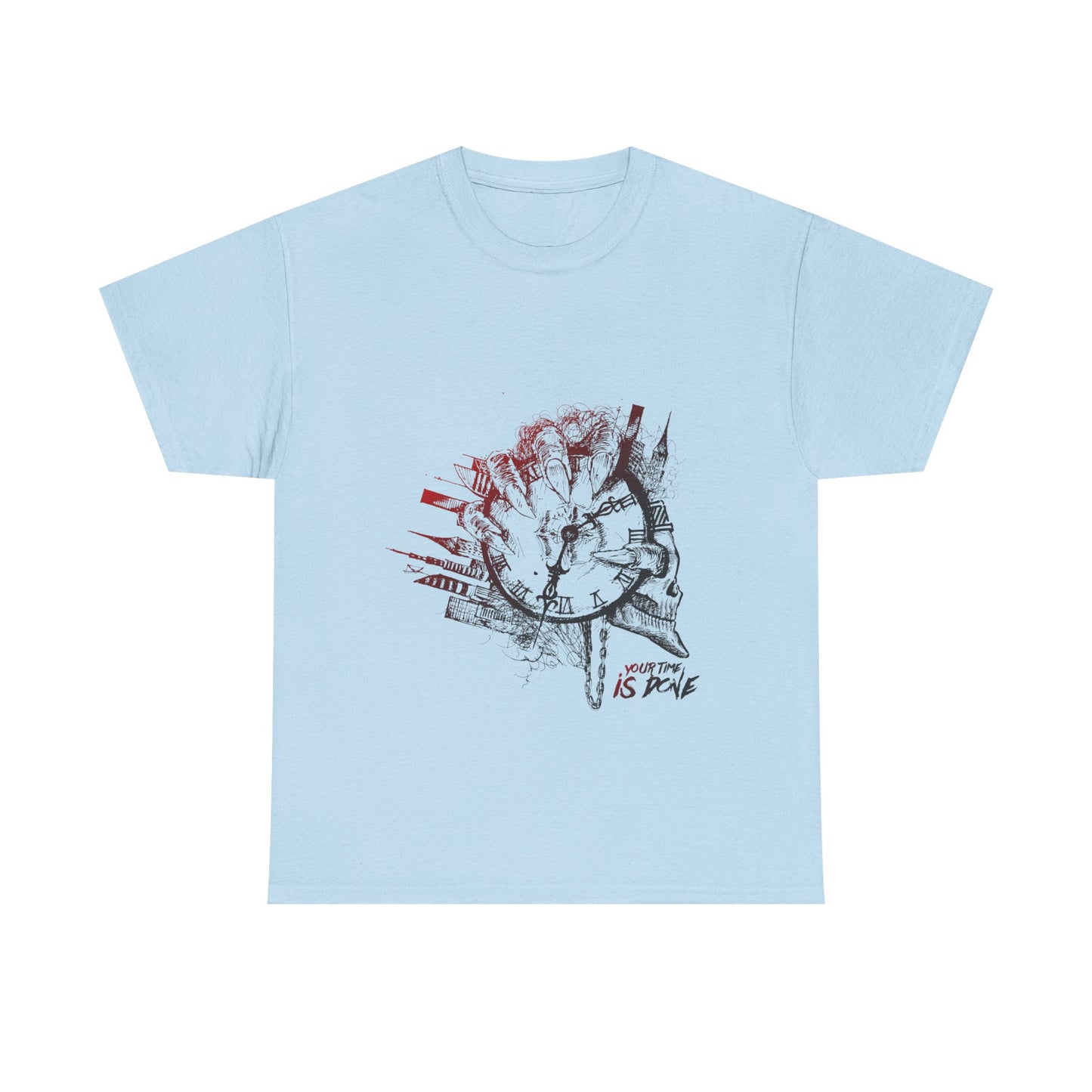 YOUR TIME IS DONE Skull Graphic Tee - Claw Hand Clock Print