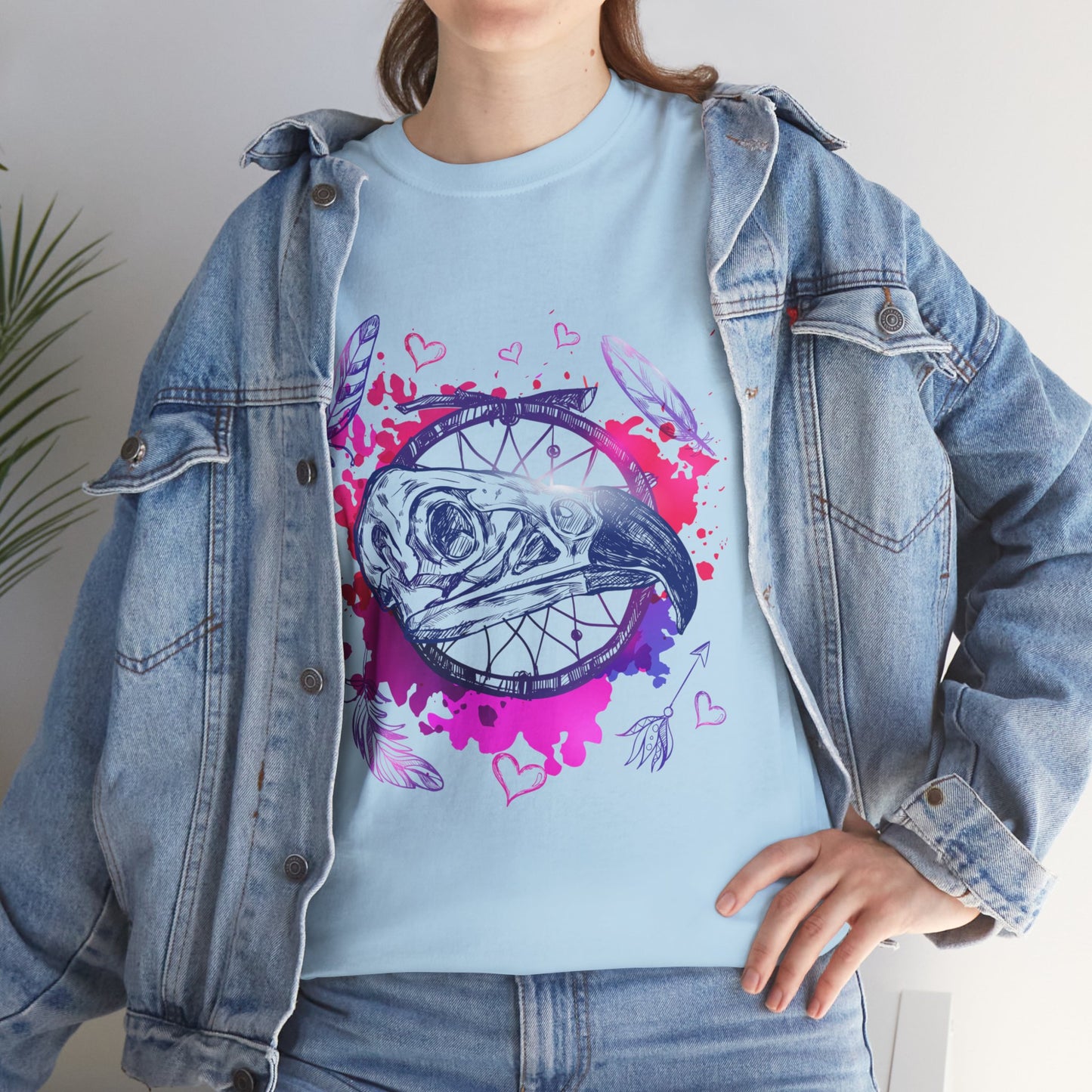 Bird Skull Dreamcatcher T-Shirt - Bohemian Watercolor Graphic
