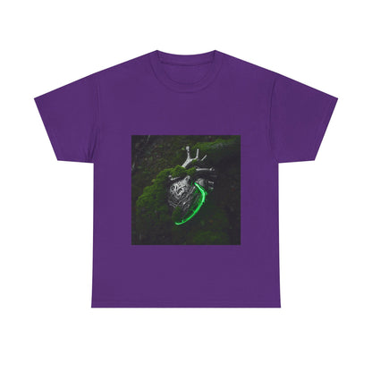 Unisex Glowing Bionic Heart in Moss T-Shirt | Sci-Fi Forest Wear