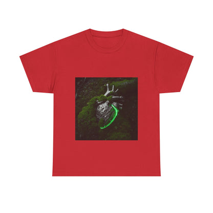 Unisex Glowing Bionic Heart in Moss T-Shirt | Sci-Fi Forest Wear