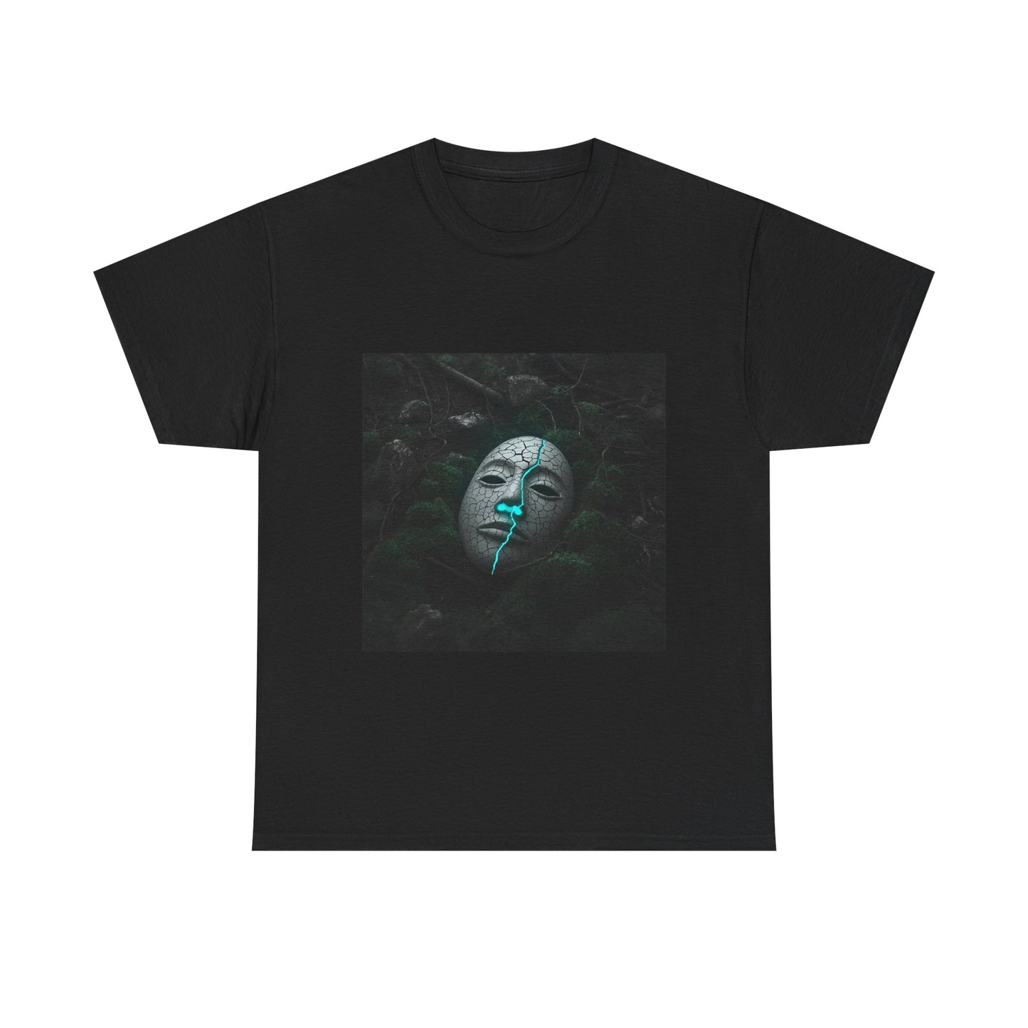 Unisex Cracked Mask in Moss T-Shirt | Mysterious Forest Aesthetic Tee