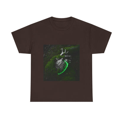 Unisex Glowing Bionic Heart in Moss T-Shirt | Sci-Fi Forest Wear