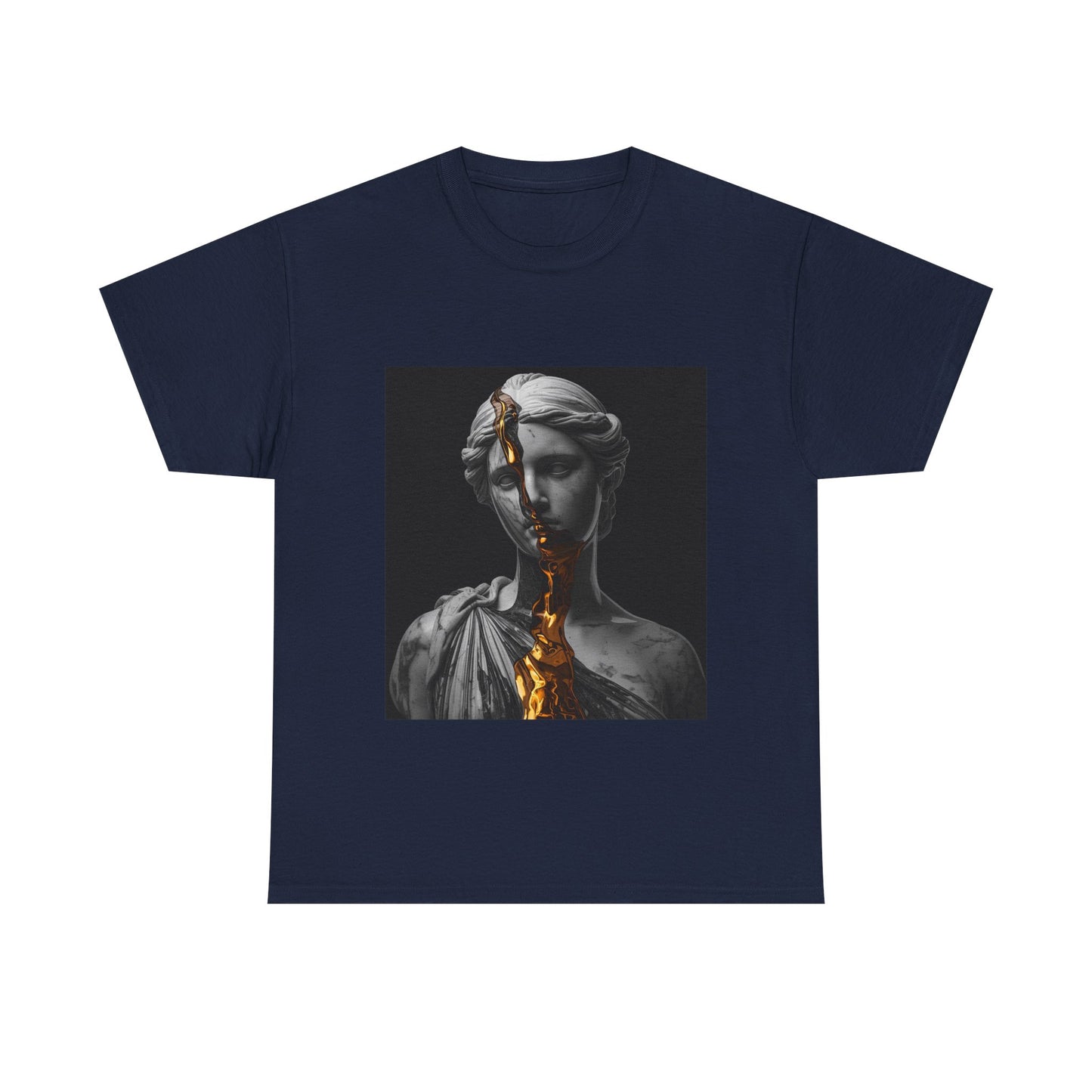 Unisex Golden Fracture Statue T-Shirt | Marble Sculpture & Gold Liquid Art