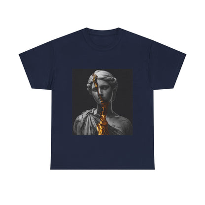 Unisex Golden Fracture Statue T-Shirt | Marble Sculpture & Gold Liquid Art