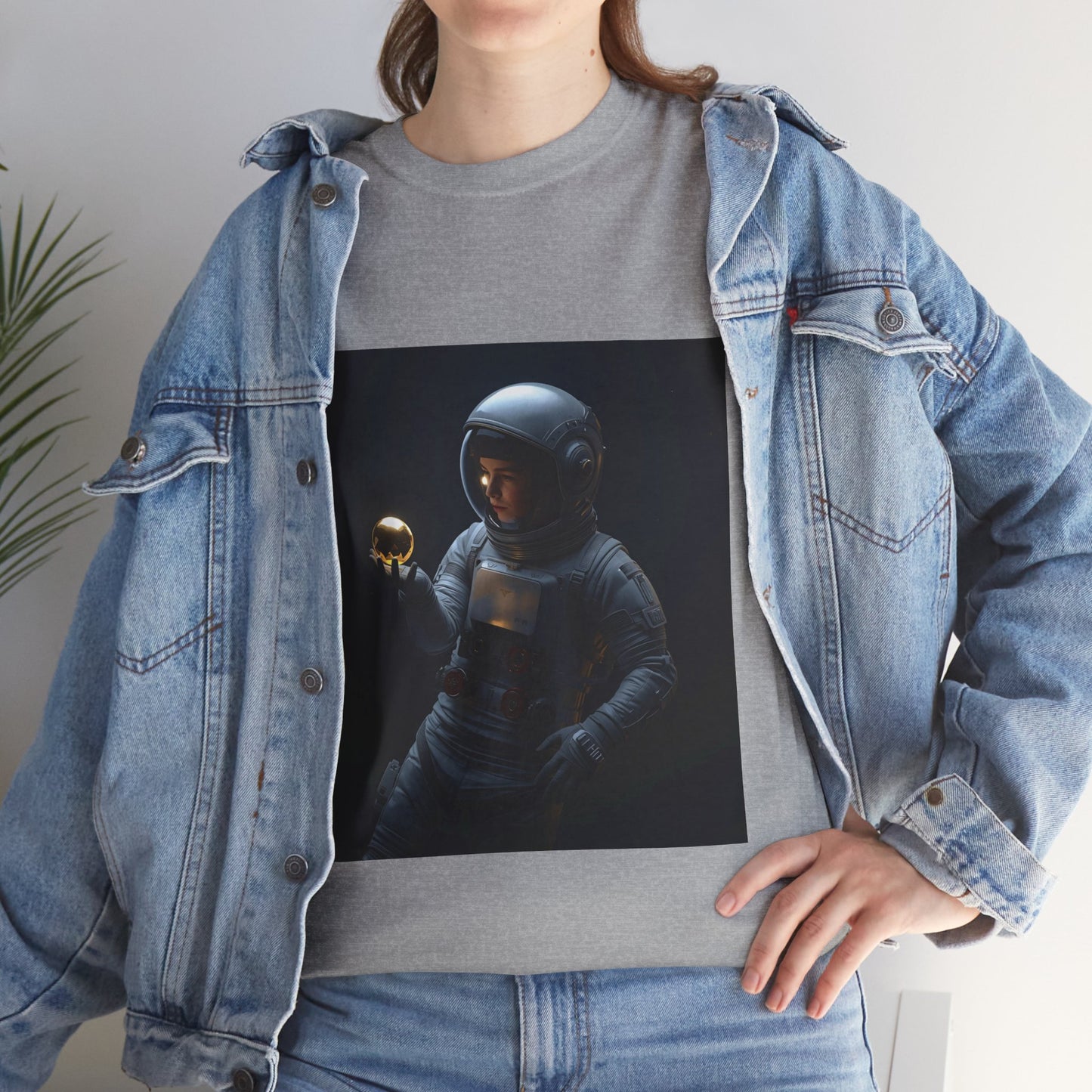 Unisex 'Cosmic Treasure' T-Shirt - Astronaut Holding Golden Orb Graphic Tee