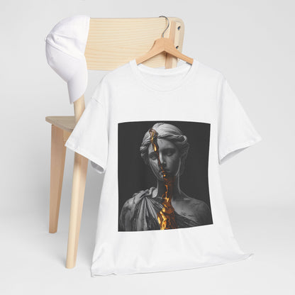 Unisex Golden Fracture Statue T-Shirt | Marble Sculpture & Gold Liquid Art