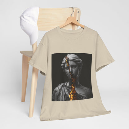 Unisex Golden Fracture Statue T-Shirt | Marble Sculpture & Gold Liquid Art
