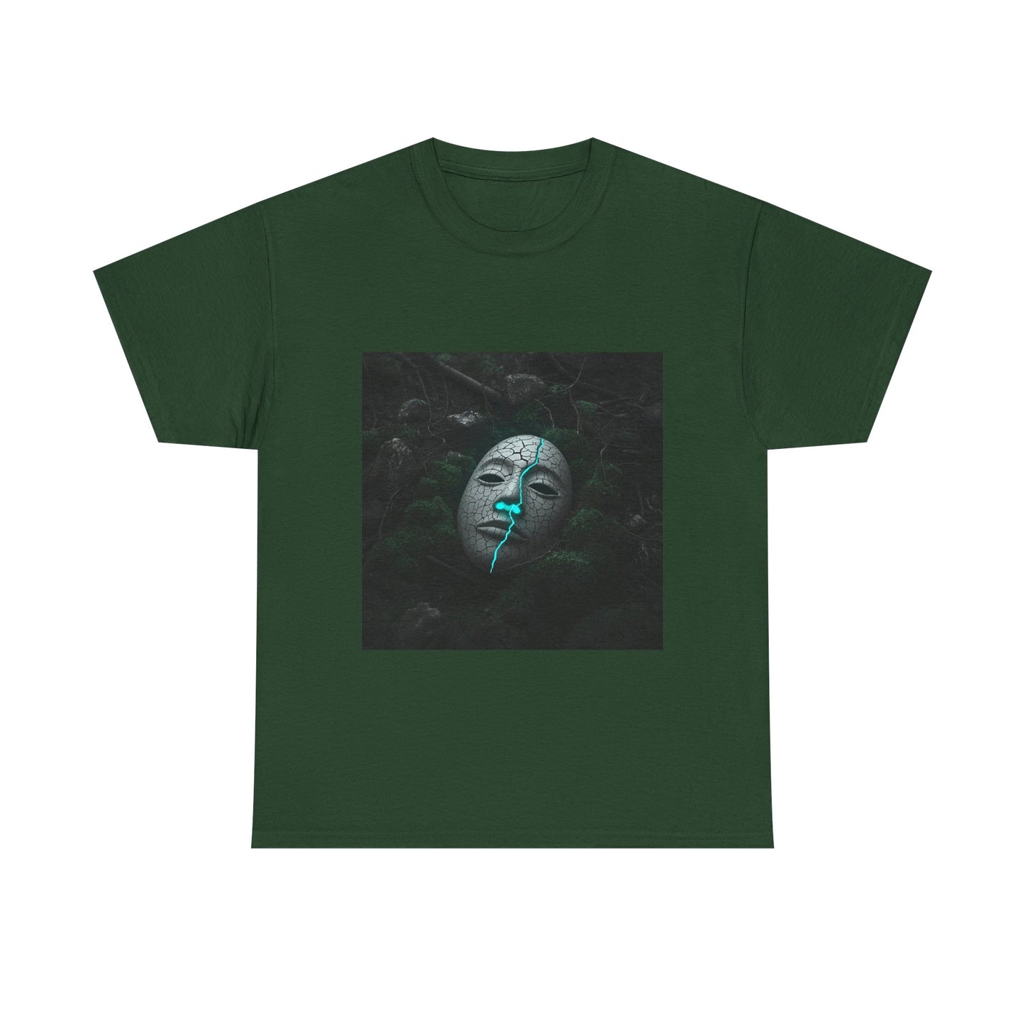 Unisex Cracked Mask in Moss T-Shirt | Mysterious Forest Aesthetic Tee