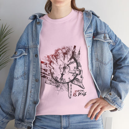 YOUR TIME IS DONE Skull Graphic Tee - Claw Hand Clock Print