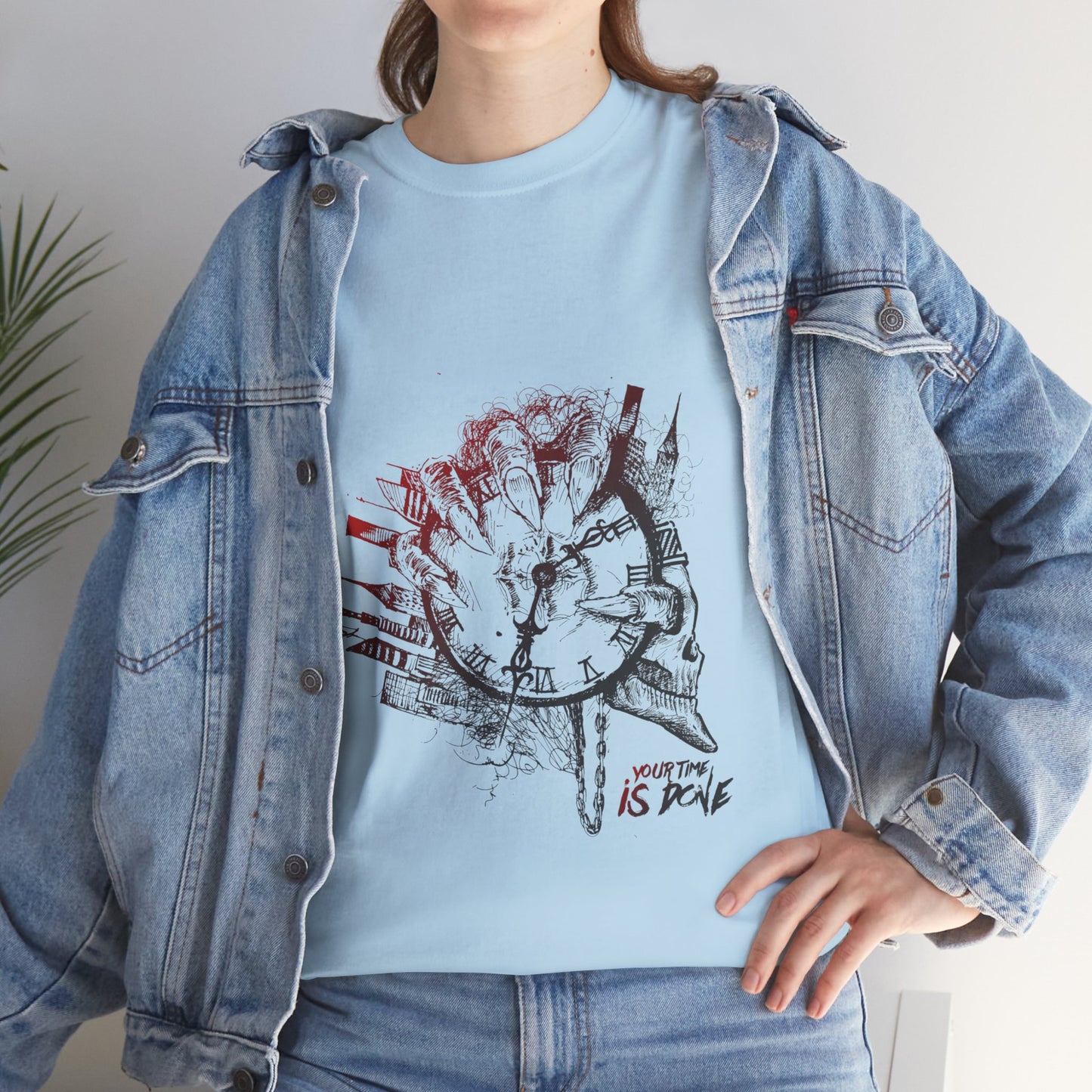 YOUR TIME IS DONE Skull Graphic Tee - Claw Hand Clock Print