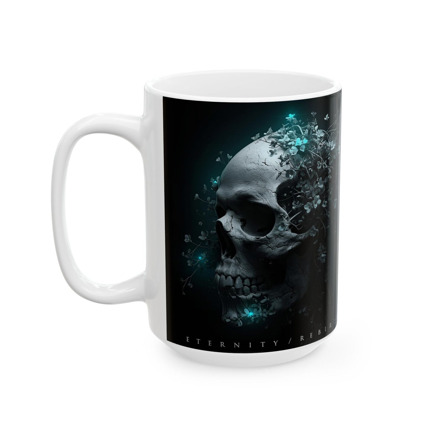 Eternal Flame Skull Ceramic Mug | Artistic Coffee Cup, Gothic Decor, Halloween Gift, Unique Drinkware, Spiritual Memento