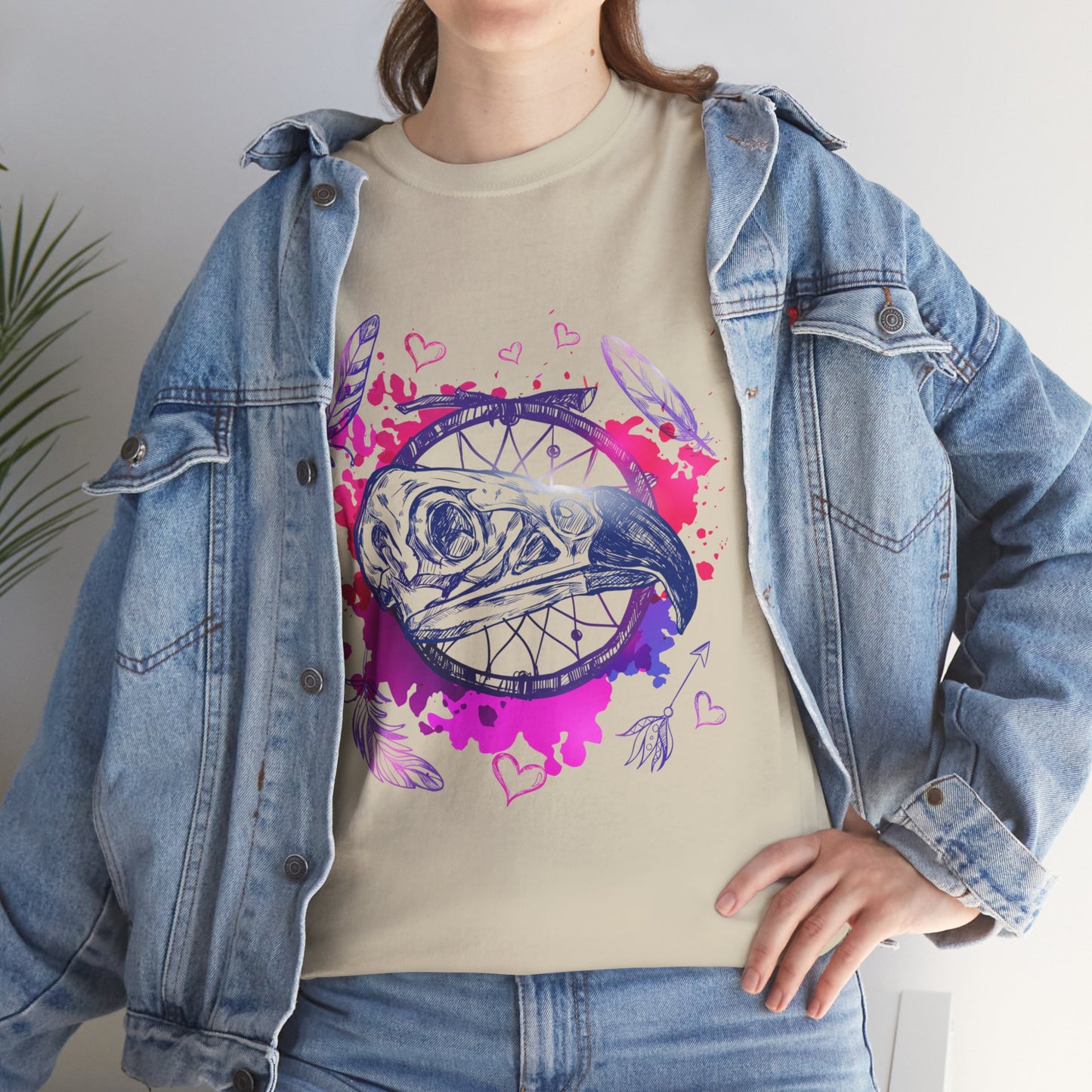 Bird Skull Dreamcatcher T-Shirt - Bohemian Watercolor Graphic