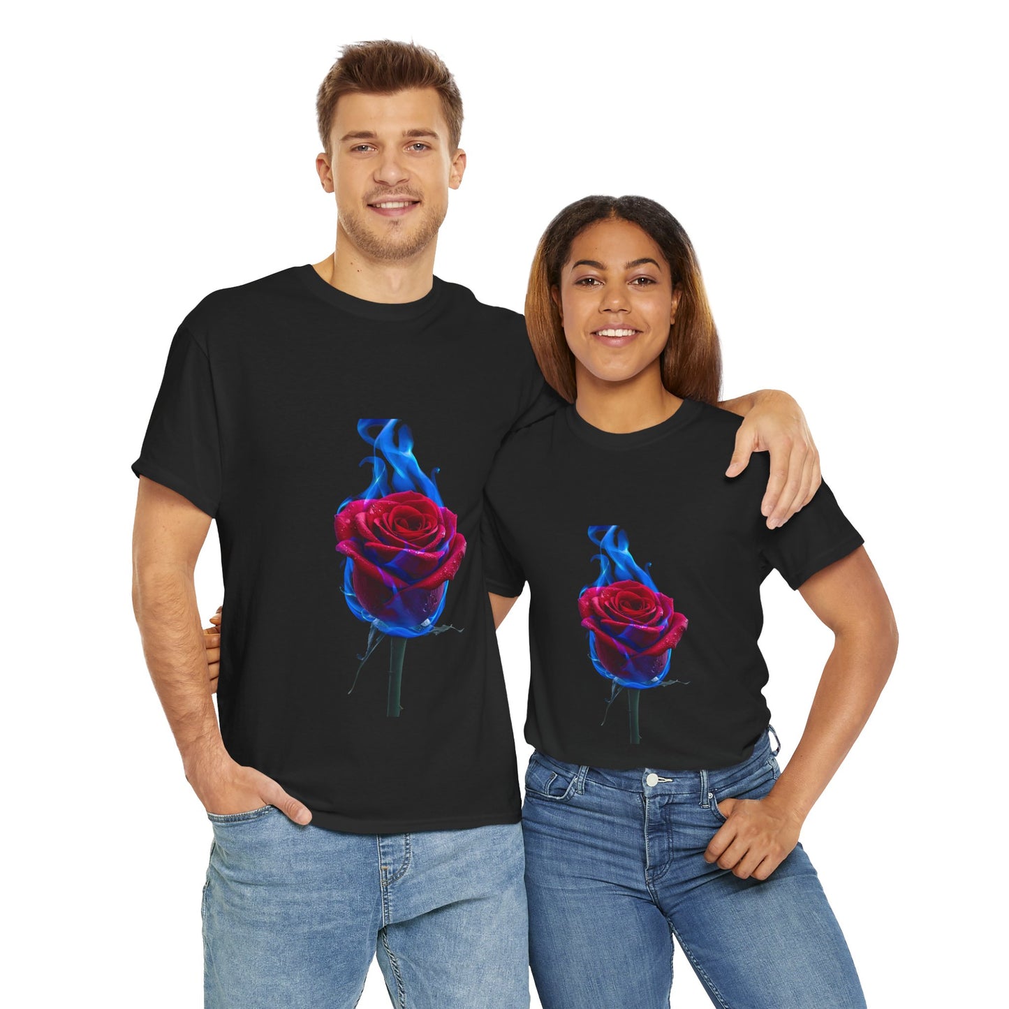 Unisex Blazing Blue Rose T-Shirt - Fire & Flower Graphic Tee