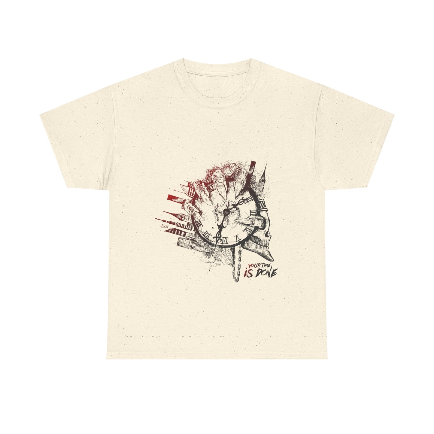 YOUR TIME IS DONE Skull Graphic Tee - Claw Hand Clock Print