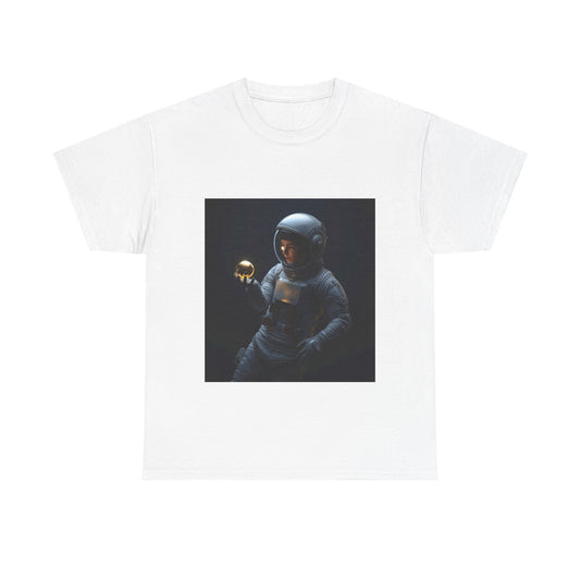 Unisex 'Cosmic Treasure' T-Shirt - Astronaut Holding Golden Orb Graphic Tee