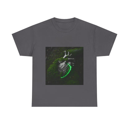 Unisex Glowing Bionic Heart in Moss T-Shirt | Sci-Fi Forest Wear