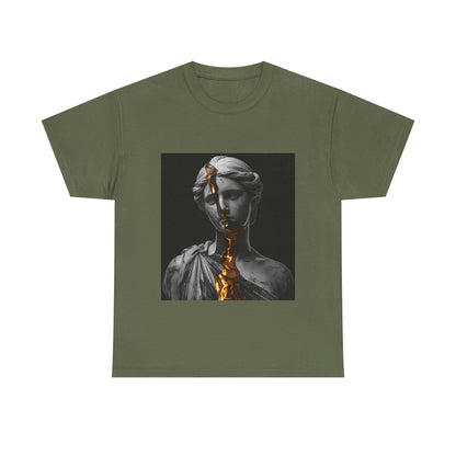 Unisex Golden Fracture Statue T-Shirt | Marble Sculpture & Gold Liquid Art