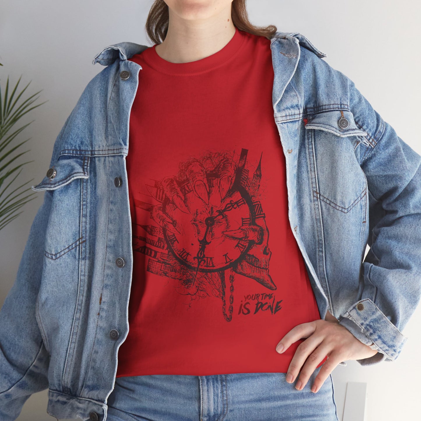 YOUR TIME IS DONE Skull Graphic Tee - Claw Hand Clock Print