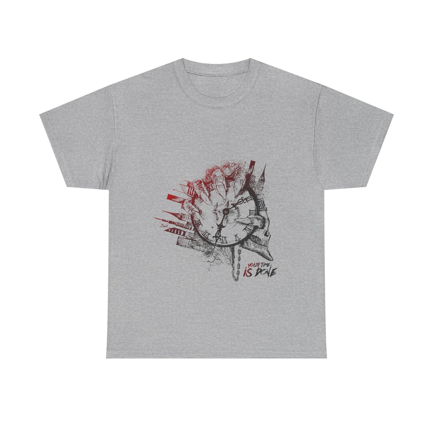 YOUR TIME IS DONE Skull Graphic Tee - Claw Hand Clock Print