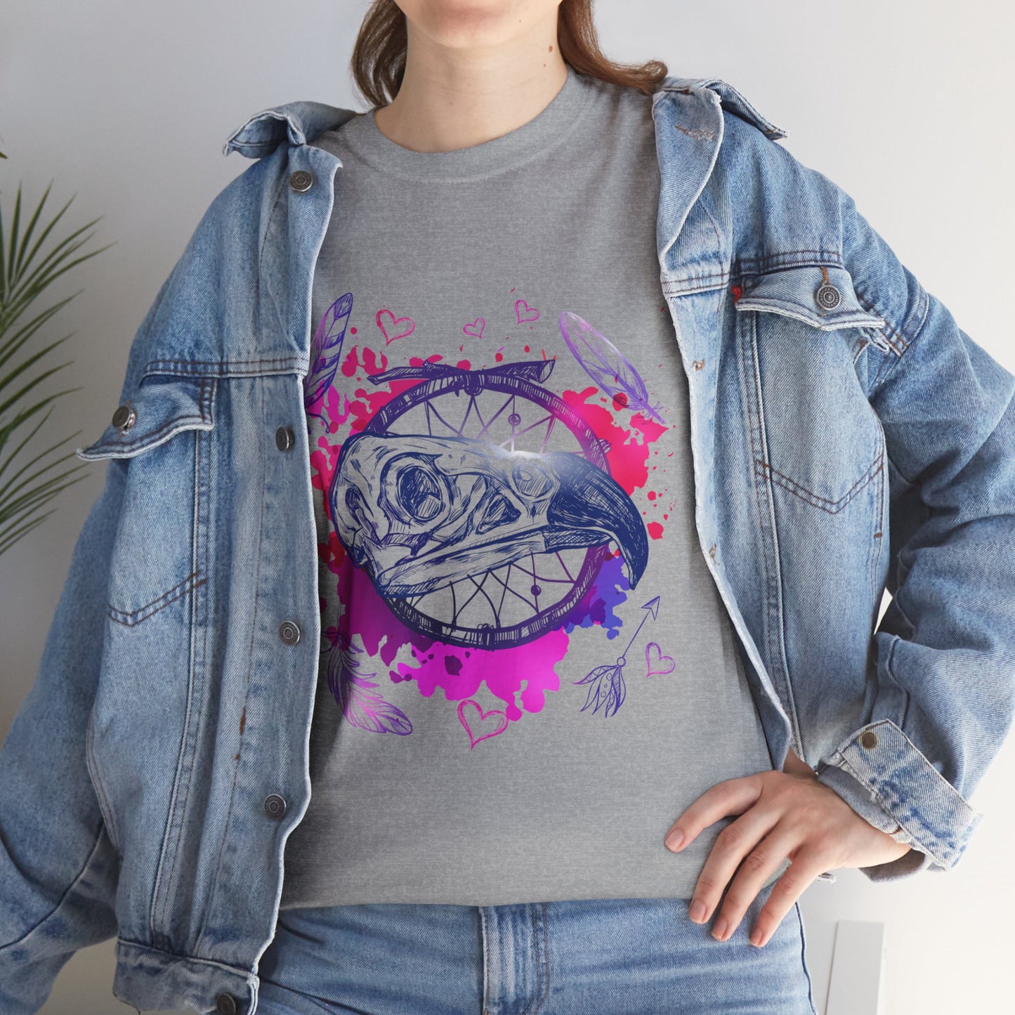 Bird Skull Dreamcatcher T-Shirt - Bohemian Watercolor Graphic