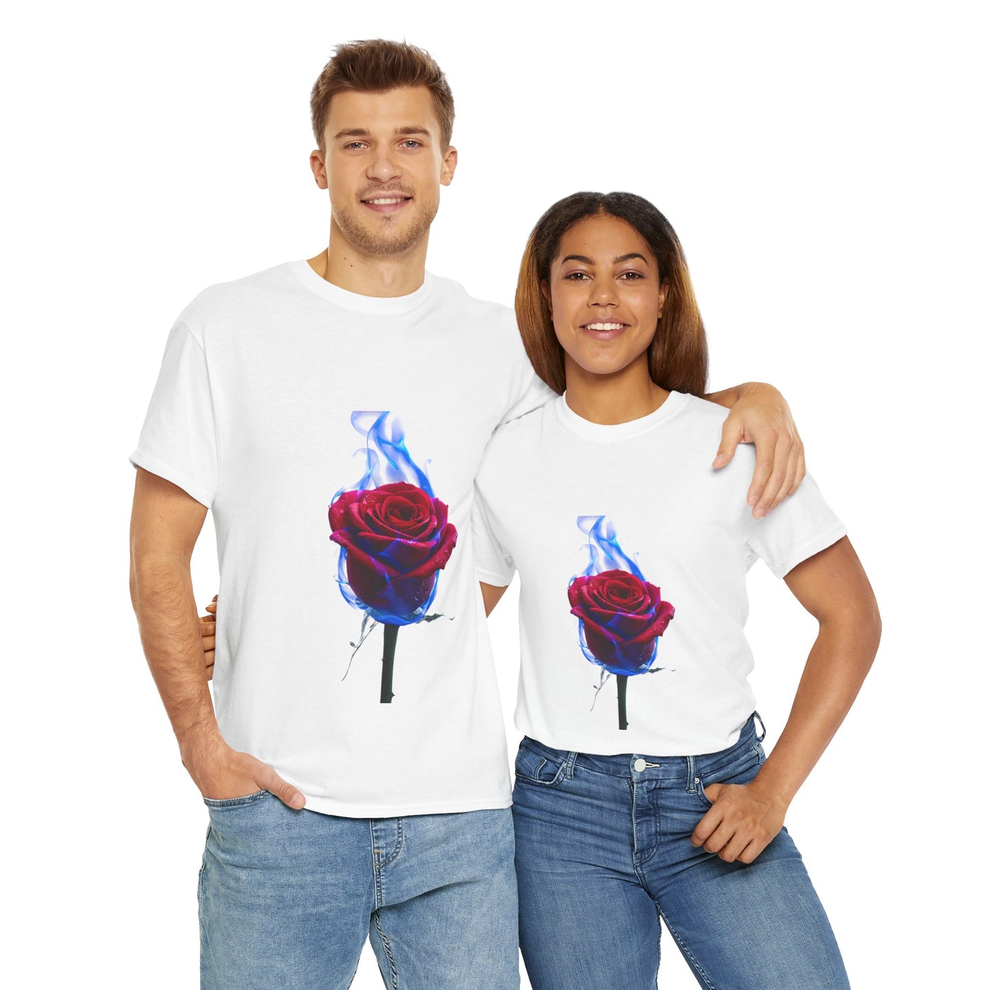 Unisex Blazing Blue Rose T-Shirt - Fire & Flower Graphic Tee
