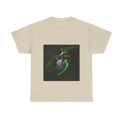 Unisex Glowing Bionic Heart in Moss T-Shirt | Sci-Fi Forest Wear