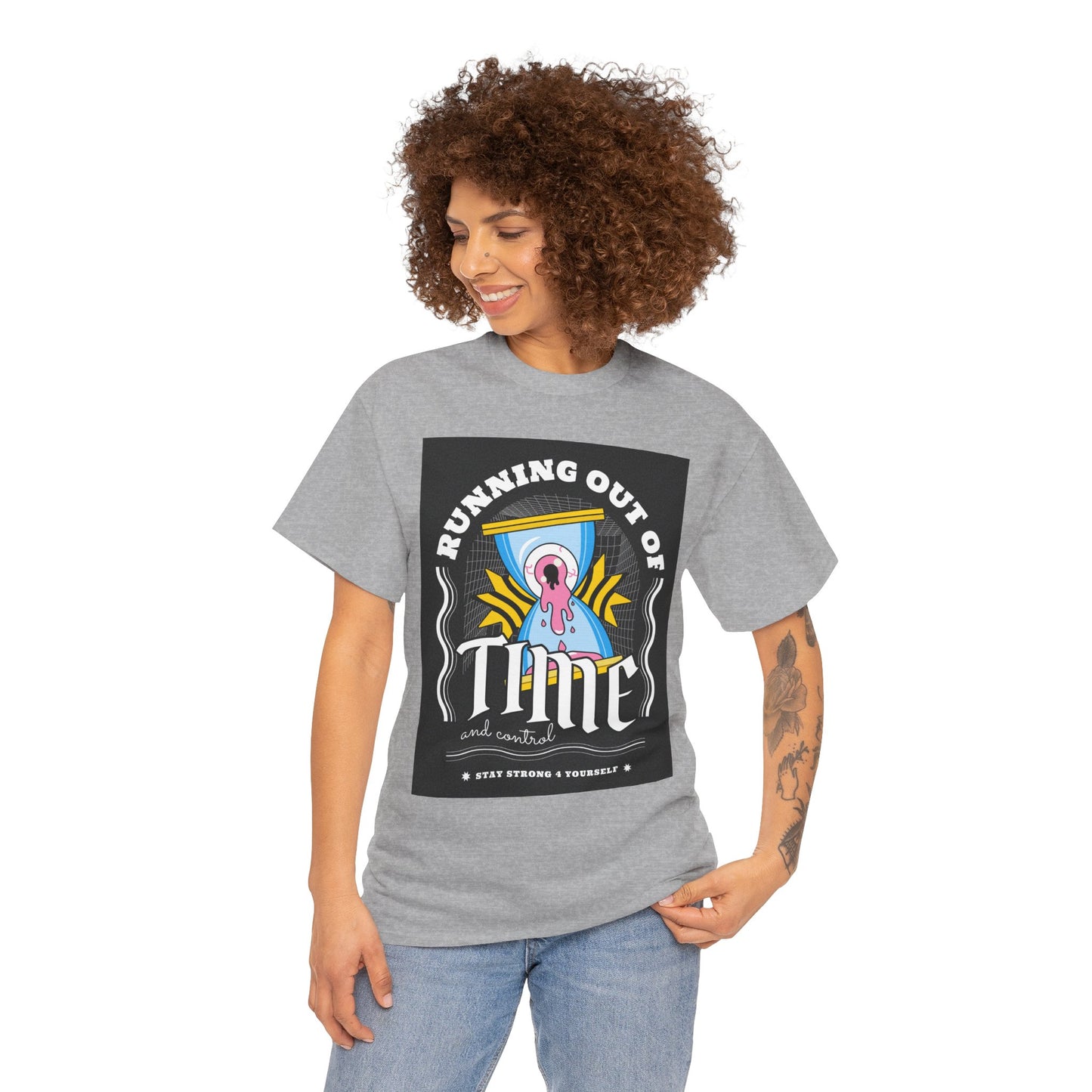 **Unisex Running Out of Time and Control Graphic T-Shirt - Hourglass Anxiety Tee**