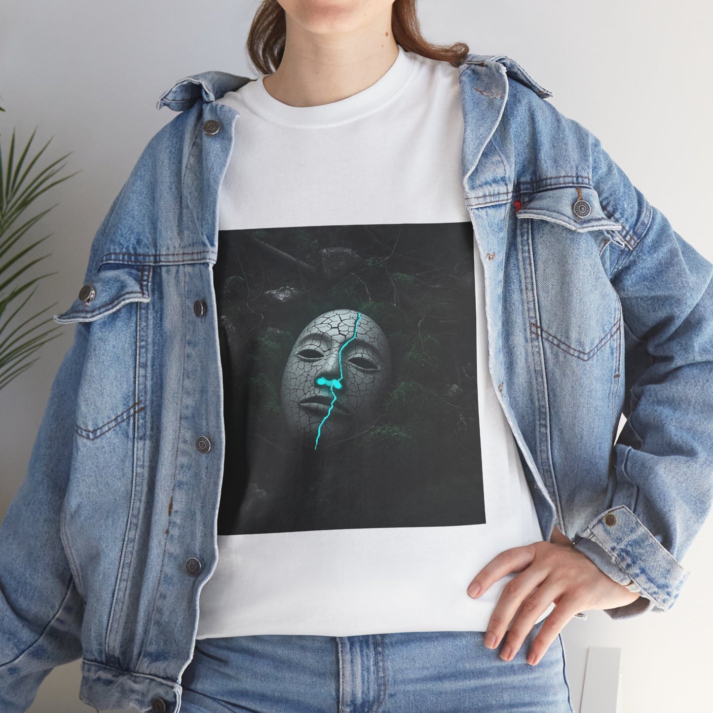 Unisex Cracked Mask in Moss T-Shirt | Mysterious Forest Aesthetic Tee