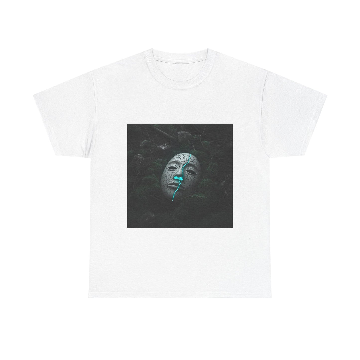 Unisex Cracked Mask in Moss T-Shirt | Mysterious Forest Aesthetic Tee