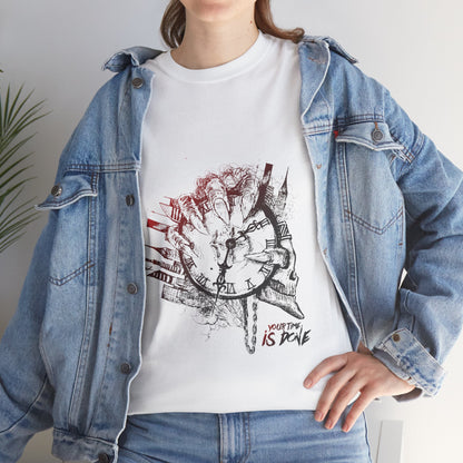 YOUR TIME IS DONE Skull Graphic Tee - Claw Hand Clock Print