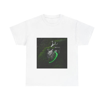 Unisex Glowing Bionic Heart in Moss T-Shirt | Sci-Fi Forest Wear