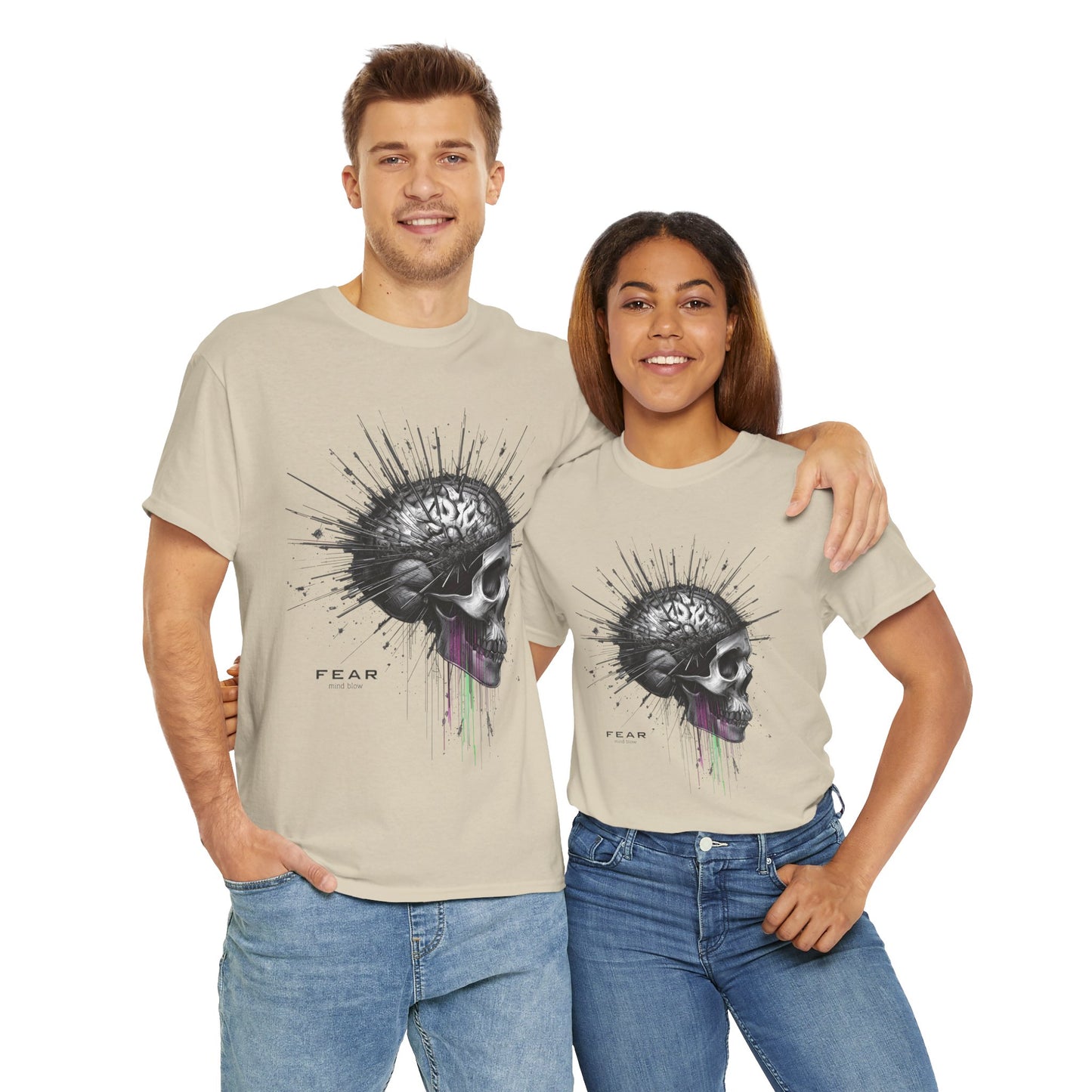 Unisex 'Exploding Mind' T-Shirt - Skull, Brain & FEAR Anxiety Graphic Tee