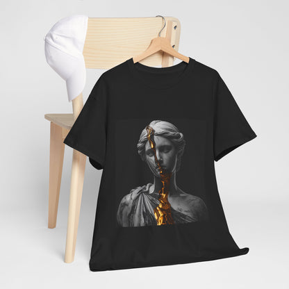 Unisex Golden Fracture Statue T-Shirt | Marble Sculpture & Gold Liquid Art