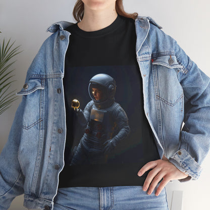 Unisex 'Cosmic Treasure' T-Shirt - Astronaut Holding Golden Orb Graphic Tee