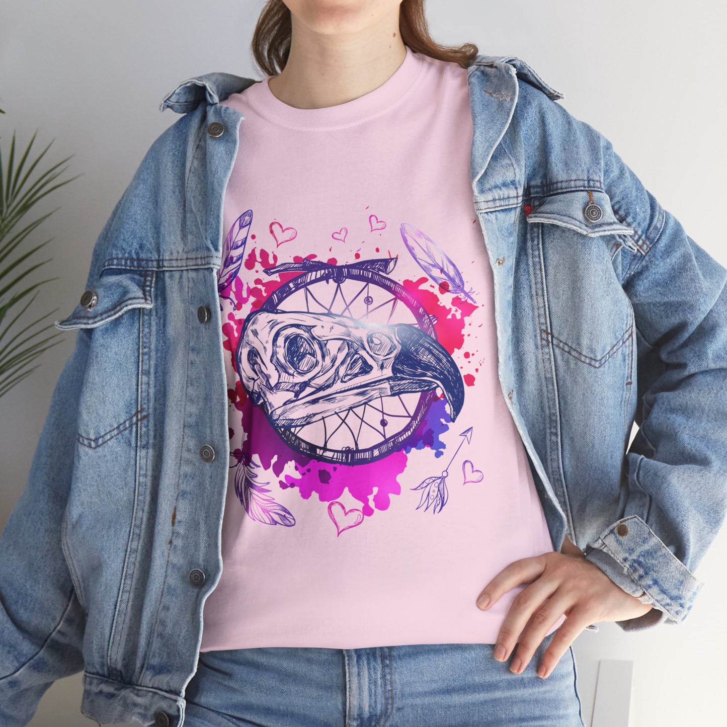 Bird Skull Dreamcatcher T-Shirt - Bohemian Watercolor Graphic