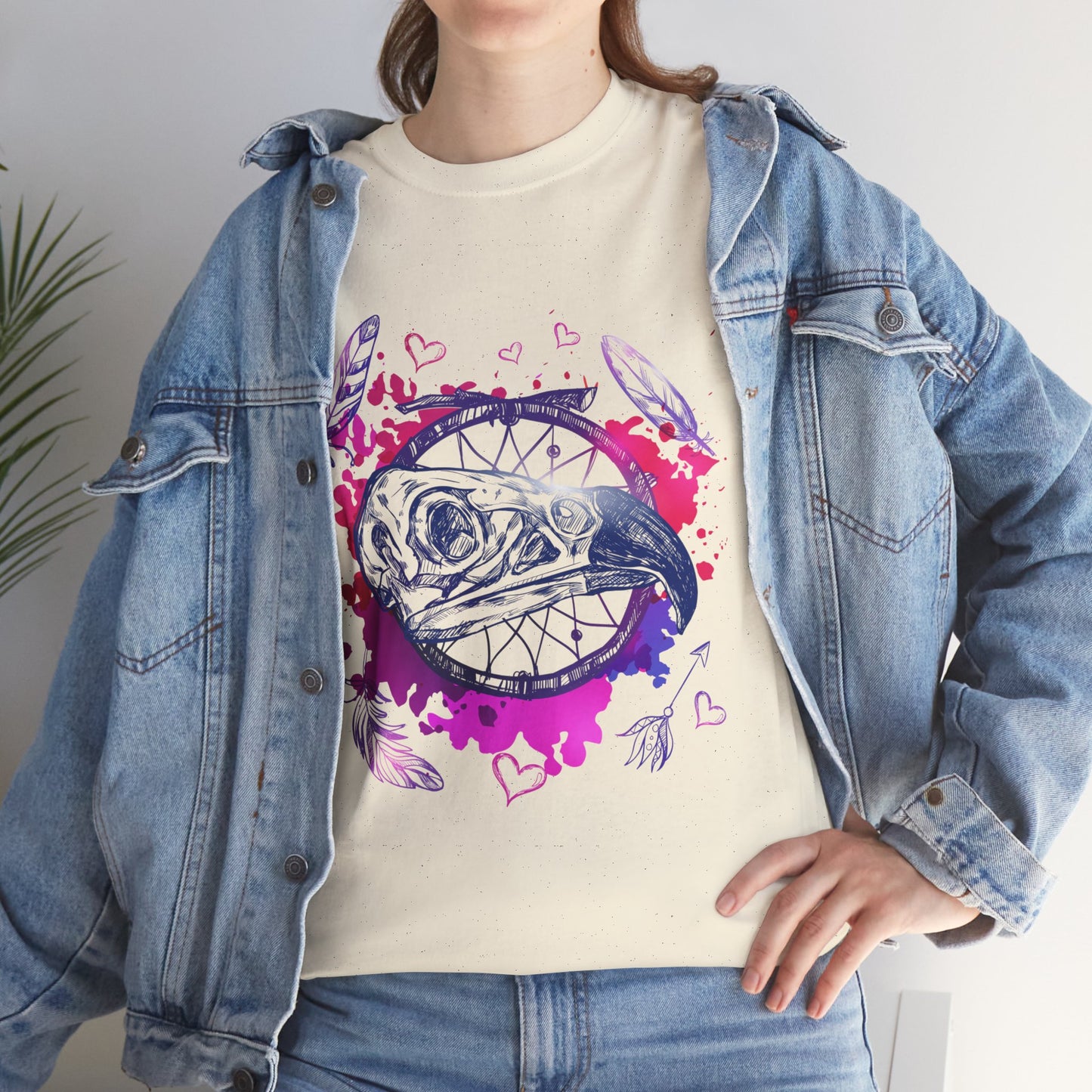 Bird Skull Dreamcatcher T-Shirt - Bohemian Watercolor Graphic