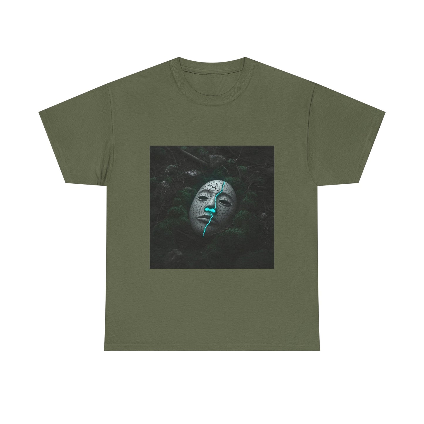 Unisex Cracked Mask in Moss T-Shirt | Mysterious Forest Aesthetic Tee