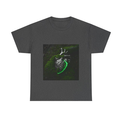 Unisex Glowing Bionic Heart in Moss T-Shirt | Sci-Fi Forest Wear