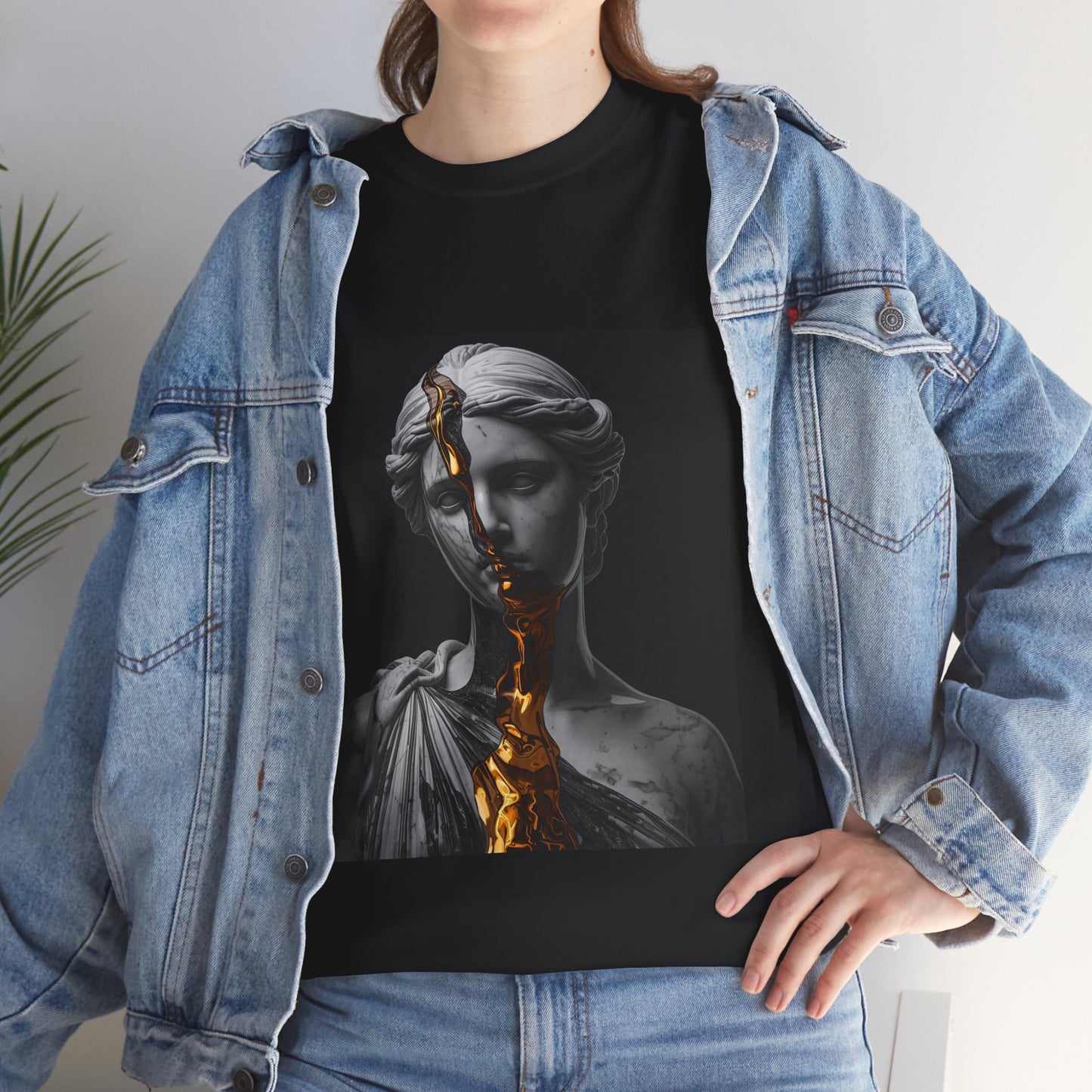 Unisex Golden Fracture Statue T-Shirt | Marble Sculpture & Gold Liquid Art