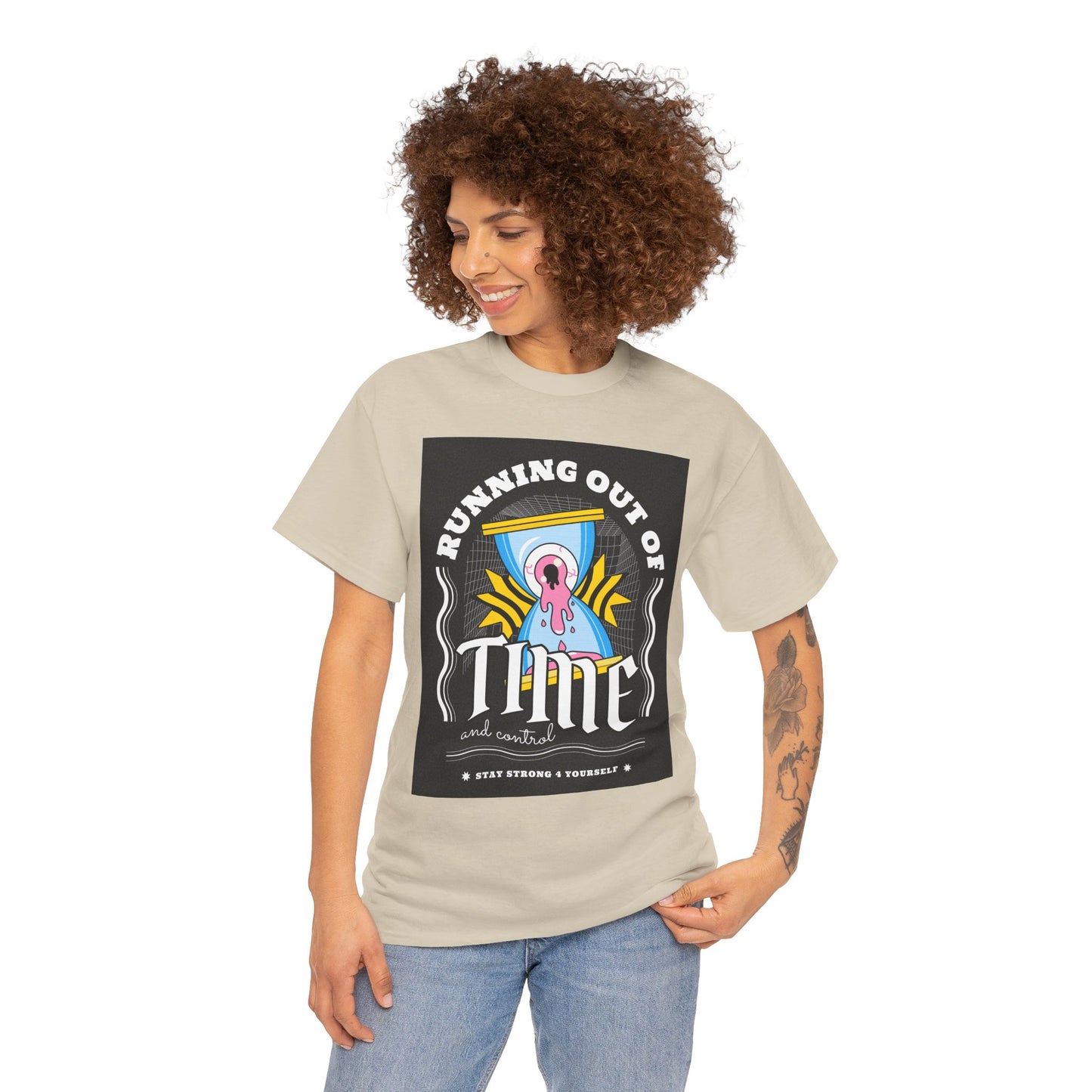 **Unisex Running Out of Time and Control Graphic T-Shirt - Hourglass Anxiety Tee**