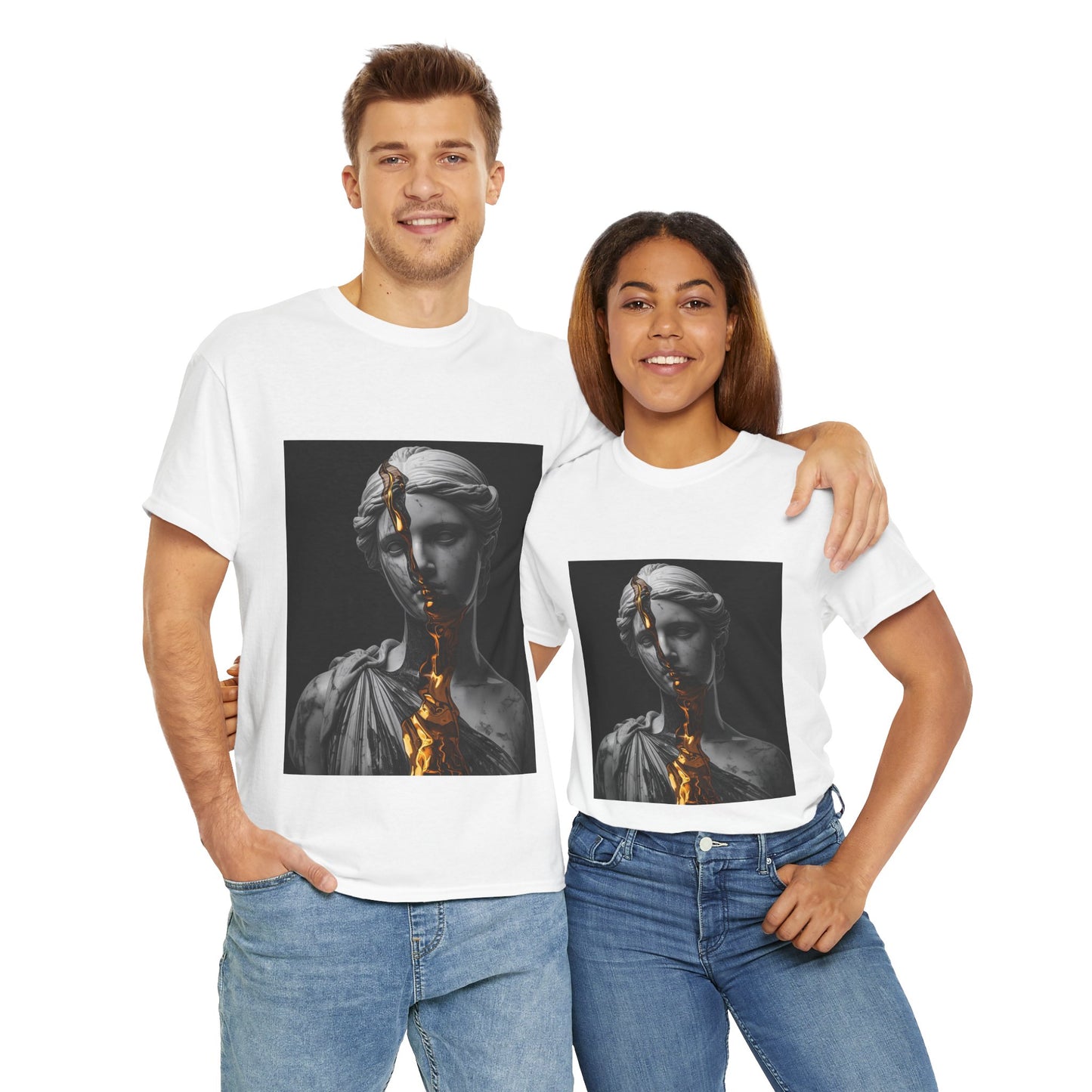 Unisex Golden Fracture Statue T-Shirt | Marble Sculpture & Gold Liquid Art