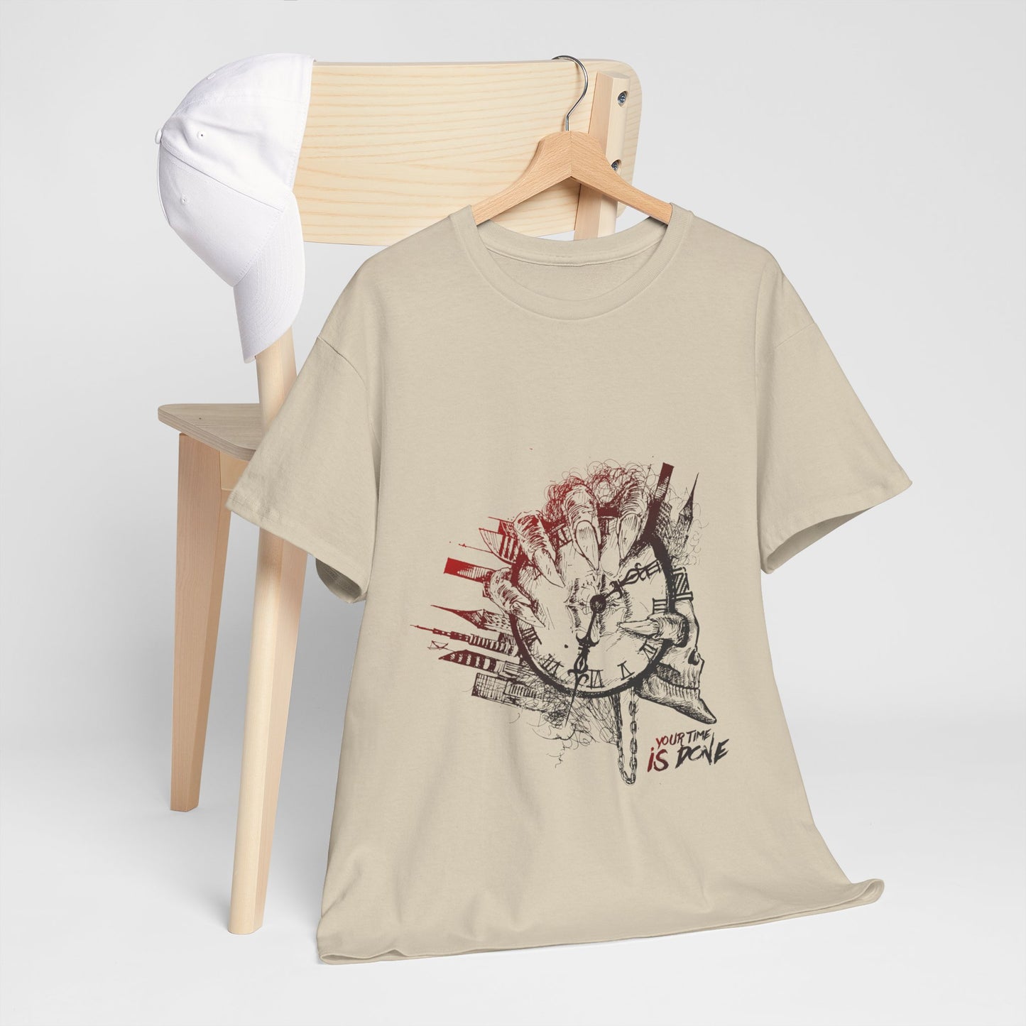 YOUR TIME IS DONE Skull Graphic Tee - Claw Hand Clock Print