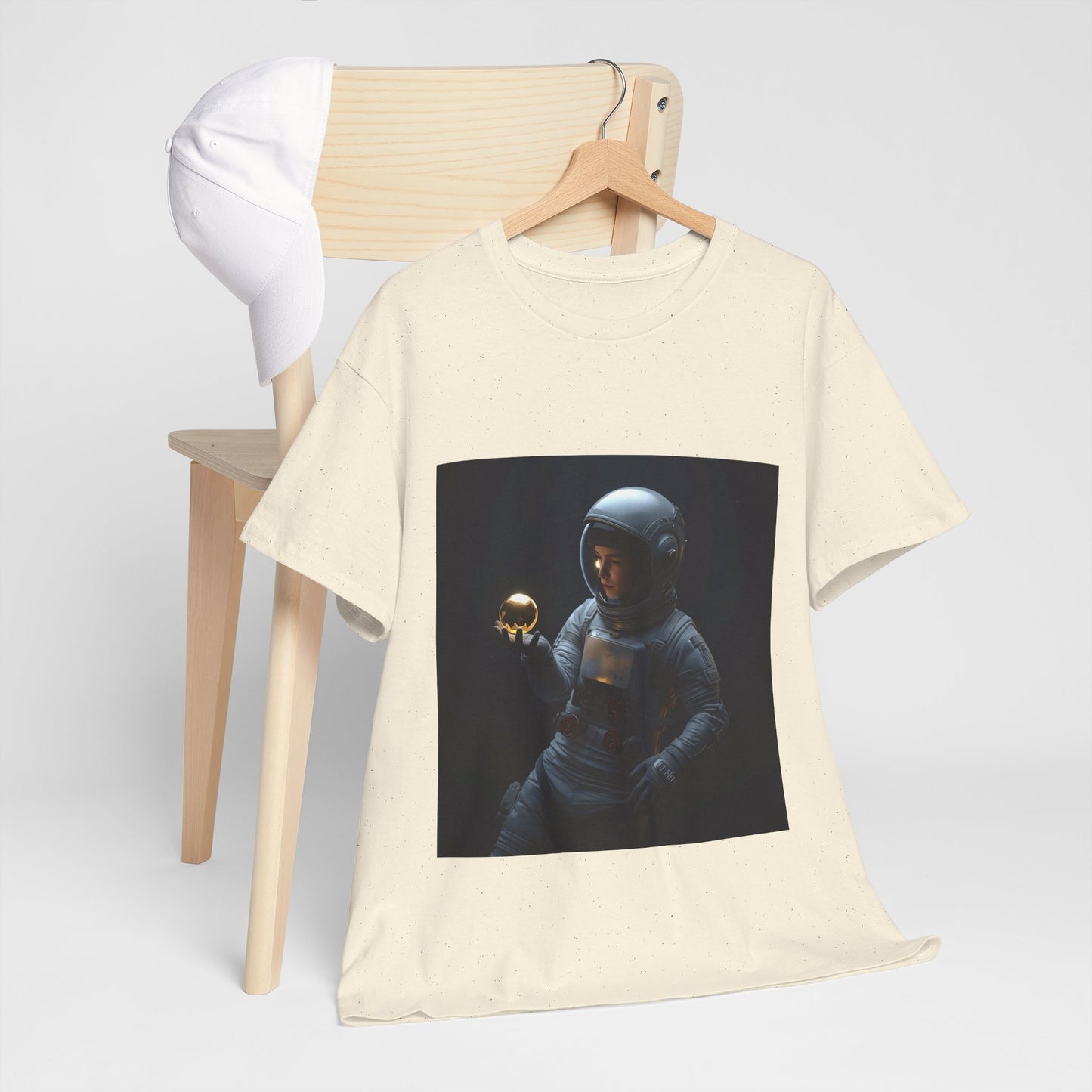 Unisex 'Cosmic Treasure' T-Shirt - Astronaut Holding Golden Orb Graphic Tee